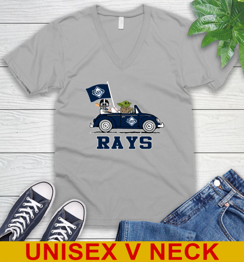 MLB Baseball Tampa Bay Rays Darth Vader Baby Yoda Driving Star Wars Shirt V-Neck T-Shirt 4