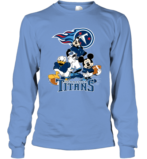 NFL Tennessee Titans Mickey Mouse Donald Duck Goofy Football T Shirt SvCmLAsxI86 long sleeve tee 14 95 151514 front carolina blue