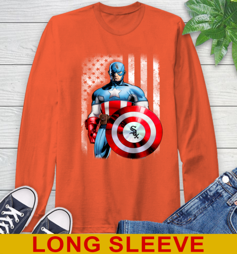 Chicago White Sox MLB Baseball Captain America Marvel Avengers American Flag Shirt Long Sleeve T-Shirt 4