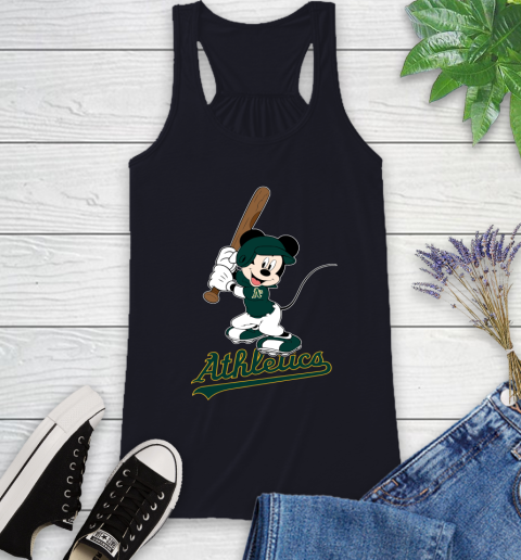 MLB Baseball Oakland Athletics Cheerful Mickey Mouse Shirt Racerback Tank 9