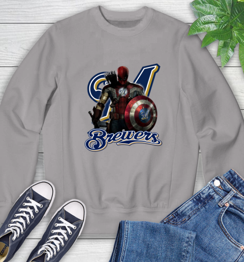 MLB Captain America Thor Spider Man Hawkeye Avengers Endgame Baseball Milwaukee Brewers Sweatshirt 5