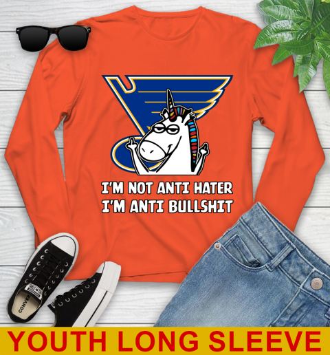St.Louis Blues NHL Hockey Unicorn I'm Not Anti Hater I'm Anti Bullshit Youth Long Sleeve 4