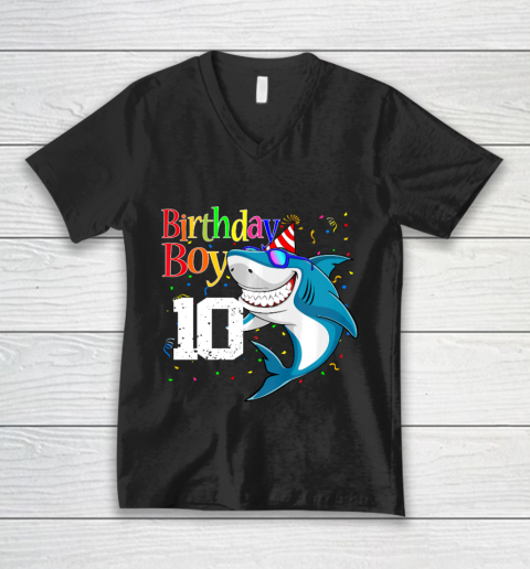 Kids 10th Birthday Boy Shark Shirts 10 Jaw Some Four Tees Boys 10 Years Old V-Neck T-Shirt