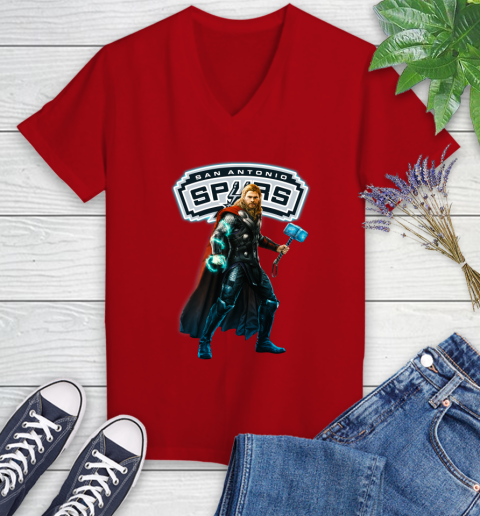 NBA Thor Avengers Endgame Basketball San Antonio Spurs Women's V-Neck T-Shirt 12