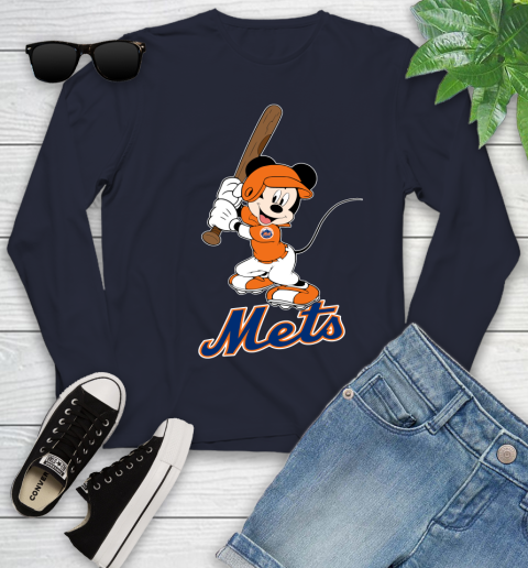 MLB Baseball New York Mets Cheerful Mickey Mouse Shirt Youth Long Sleeve 3