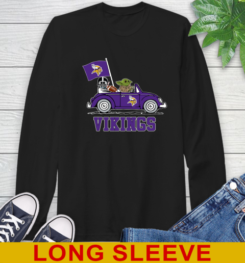NFL Football Minnesota Vikings Darth Vader Baby Yoda Driving Star Wars Shirt Long Sleeve T-Shirt 2