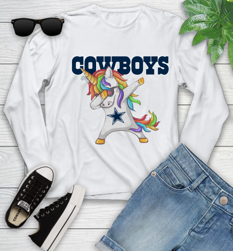 Dallas Cowboys NFL Football Funny Unicorn Dabbing Sports Youth Long Sleeve