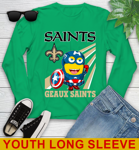 NFL Football New Orleans Saints Captain America Marvel Avengers Minion Shirt Youth Long Sleeve 7