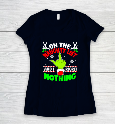 Funny On The List Of Naughty And I Regret Nothing Christmas Women's V-Neck T-Shirt 2