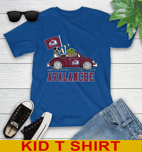 NHL Hockey Colorado Avalanche Darth Vader Baby Yoda Driving Star Wars Shirt Youth T-Shirt 9