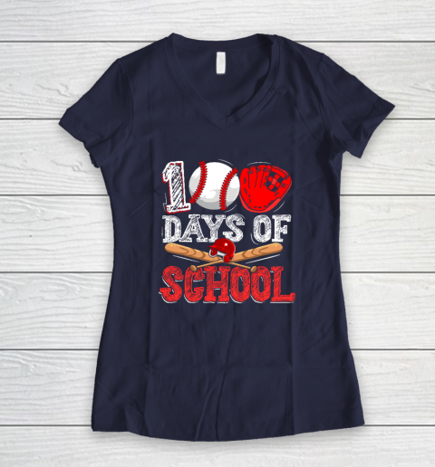 100 Days Of School Baseball 100th Day Women's V-Neck T-Shirt 7