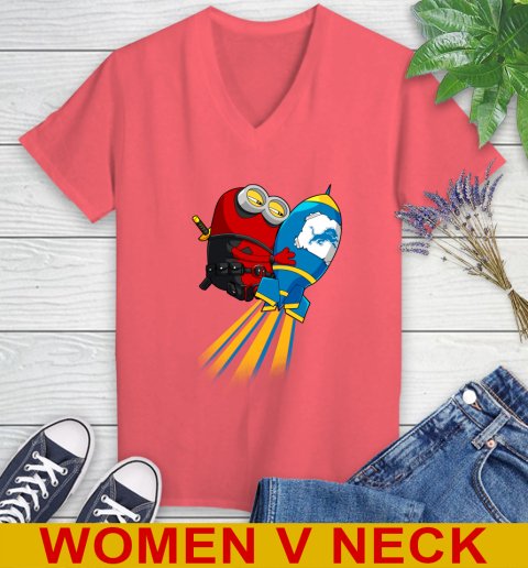 NFL Football Detroit Lions Deadpool Minion Marvel Shirt Women's V-Neck T-Shirt 6