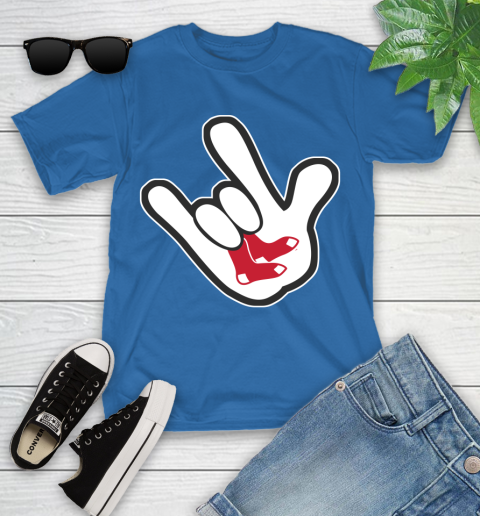 Boston Red Sox MLB Baseball Mickey Rock Hand Disney Youth T-Shirt 9
