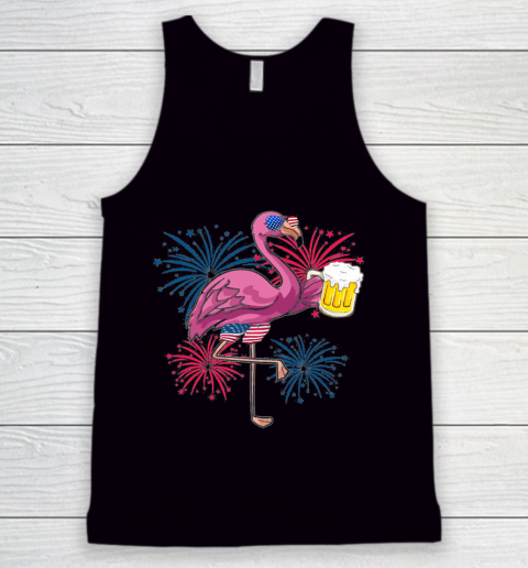 Beer Lover Funny Shirt Flamingo Cheer Beer American Flag Fireworks Independence Day Tank Top
