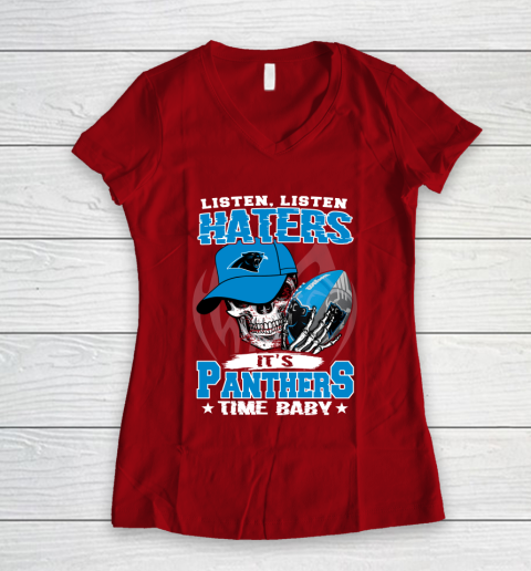 Listen Haters It is PANTHERS Time Baby NFL Women's V-Neck T-Shirt 8