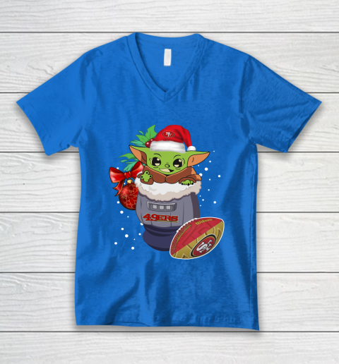 San Francisco 49ers Christmas Baby Yoda Star Wars Funny Happy NFL V-Neck T-Shirt 6
