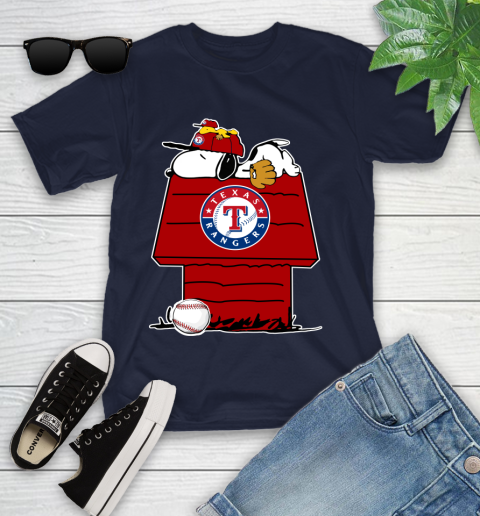 MLB Texas Rangers Snoopy Woodstock The Peanuts Movie Baseball T Shirt Youth T-Shirt 3