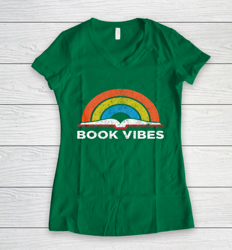 Reading Rainbow t shirt Vintage Retro Book Vibes Rainbow Gift for Reading Lovers Women's V-Neck T-Shirt 3