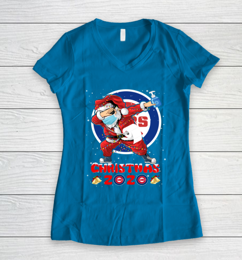 Chicago Cubs Funny Santa Claus Dabbing Christmas 2020 MLB Women's V-Neck T-Shirt 5
