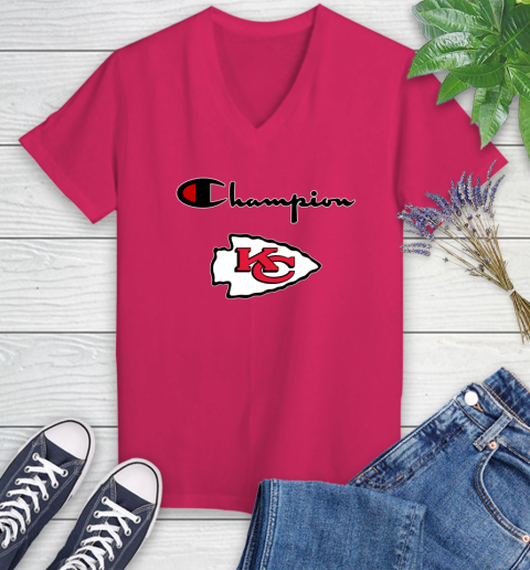 NFL Football Kansas City Chiefs Champion Shirt Women's V-Neck T-Shirt 6
