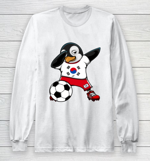 Dabbing Penguin South Korea Soccer Fan Jersey Football Lover Long Sleeve T-Shirt