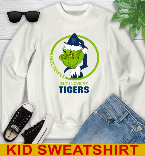 Detroit Tigers MLB Christmas Grinch I Hate People But I Love My Favorite Baseball Team Youth Sweatshirt