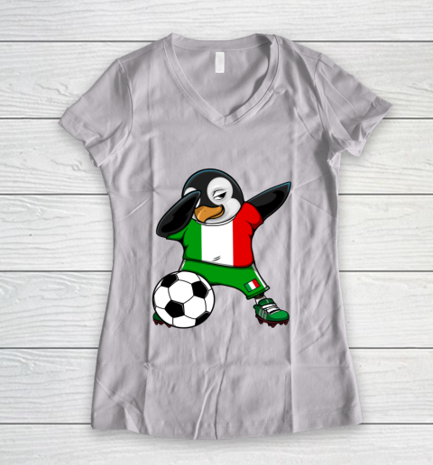 Dabbing Penguin Italy Soccer Fans Jersey Flag Football Lover Women's V-Neck T-Shirt