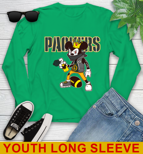 Green Bay Packers NFL Football Mickey Peace Sign Sports Youth Long Sleeve 7