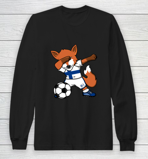 Dabbing Fox Finland Soccer Fan Jersey Finnish Football Lover Long Sleeve T-Shirt