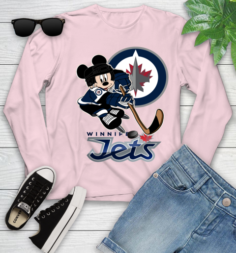 NHL Winnipeg Jets Mickey Mouse Disney Hockey T Shirt Youth Long Sleeve 10