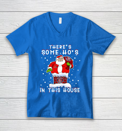 St.Louis Cardinals Christmas There Is Some Hos In This House Santa Stuck In The Chimney MLB V-Neck T-Shirt 5