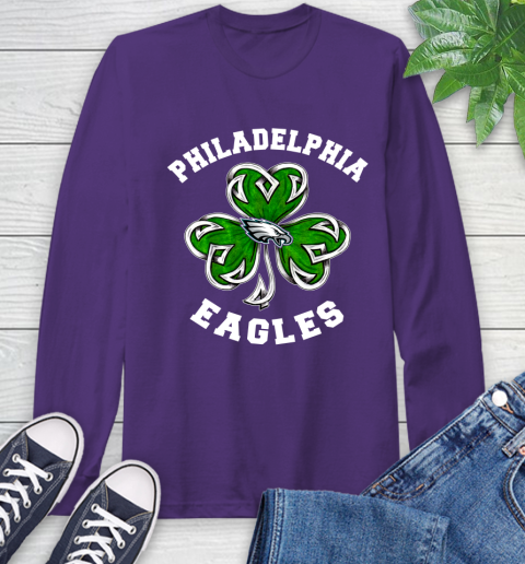 NFL Philadelphia Eagles Three Leaf Clover St Patrick's Day Football Sports Long Sleeve T-Shirt - Image 6