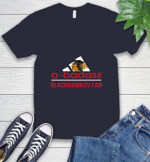 NHL A Badass Chicago Blackhawks Fan Adidas Hockey Sports V-Neck T-Shirt 2