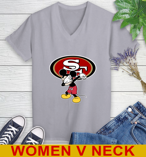 San Francisco 49ers NFL Football Dabbing Mickey Disney Sports Women's V-Neck T-Shirt 5