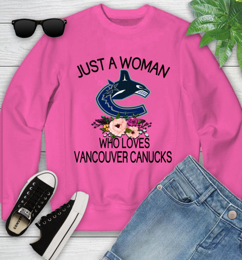 NHL Just A Woman Who Loves Vancouver Canucks Hockey Sports Youth Sweatshirt 3