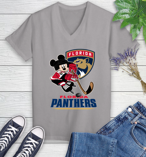 NHL Florida Panthers Mickey Mouse Disney Hockey T Shirt Women's V-Neck T-Shirt 4