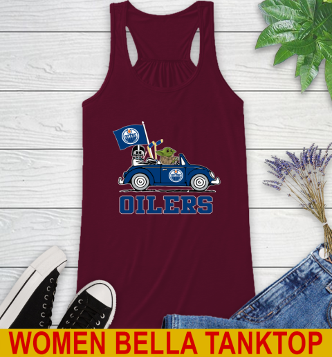 NHL Hockey Edmonton Oilers Darth Vader Baby Yoda Driving Star Wars Shirt Racerback Tank 3