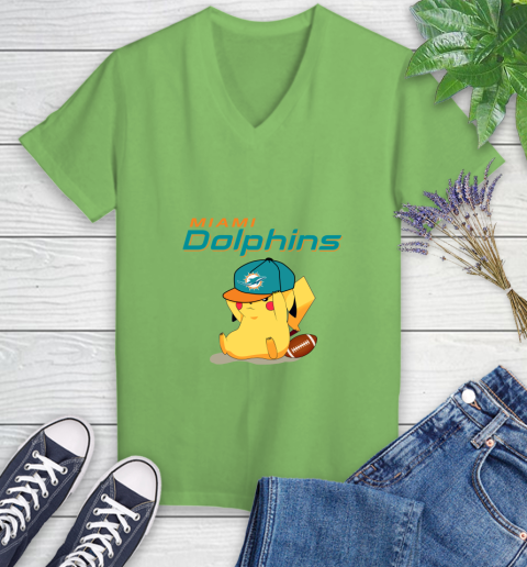 NFL Pikachu Football Sports Miami Dolphins Women's V-Neck T-Shirt 11