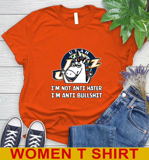 Utah Jazz NBA Basketball Unicorn I'm Not Anti Hater I'm Anti Bullshit Women's T-Shirt 4