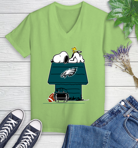 Philadelphia Eagles NFL Football Snoopy Woodstock The Peanuts Movie Women's V-Neck T-Shirt 11