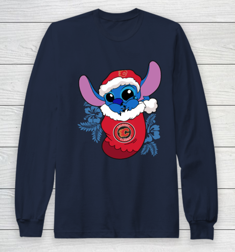 Calgary Flames Christmas Stitch In The Sock Funny Disney NHL Long Sleeve T-Shirt 4