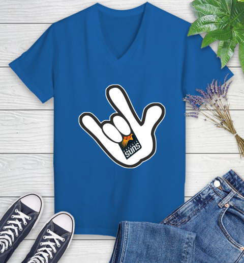 Phoenix Suns NBA Basketball Mickey Rock Hand Disney Women's V-Neck T-Shirt 10