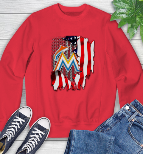 Miami Marlins MLB Baseball American Flag Sweatshirt 10
