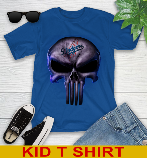 Los Angeles Dodgers MLB Baseball Punisher Skull Sports Youth T-Shirt 10