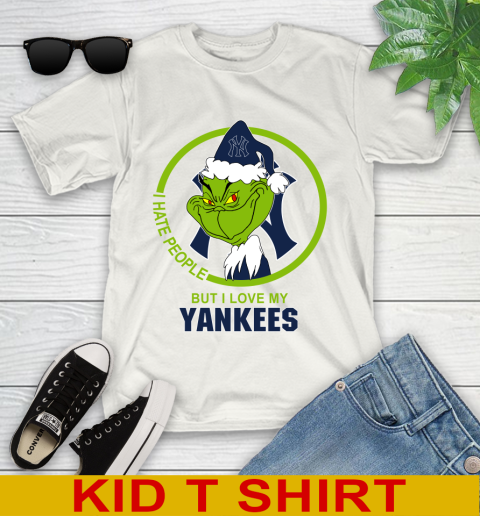 New York Yankees MLB Christmas Grinch I Hate People But I Love My Favorite Baseball Team Youth T-Shirt