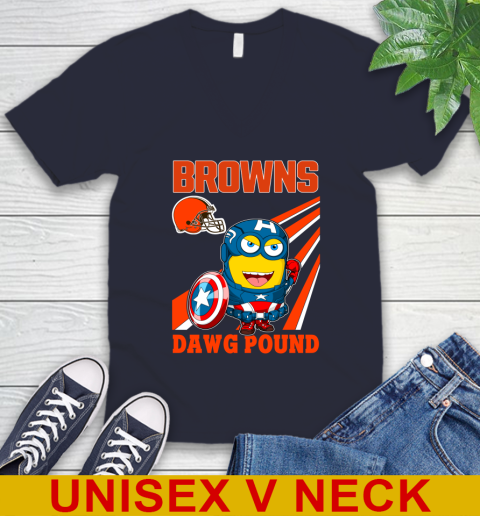 NFL Football Cleveland Browns Captain America Marvel Avengers Minion Shirt V-Neck T-Shirt 2