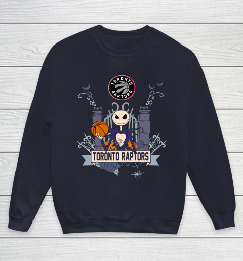 NBA Toronto Raptors Basketball Jack Skellington Halloween Youth Sweatshirt 2
