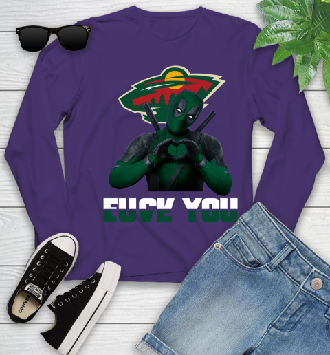 NHL Minnesota Wild Deadpool Love You Fuck You Hockey Sports Youth Long Sleeve 4