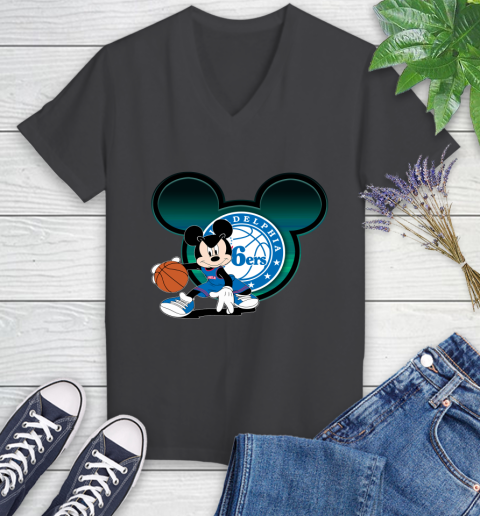 NBA Philadelphia 76ers Mickey Mouse Disney Basketball Women's V-Neck T-Shirt 8