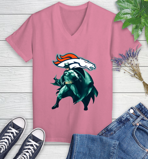 NFL Batman Football Sports Denver Broncos Women's V-Neck T-Shirt 13